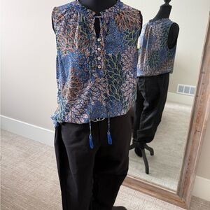 Daniel Rainn Blue and Orange Sleeveless Blouse